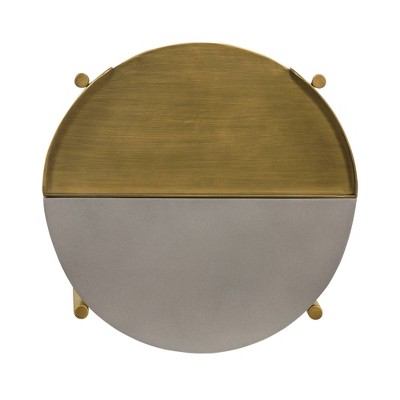 Gray Concrete and Antique Brass Round End Table