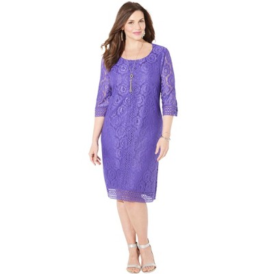 Catherines Women's Plus Size Crochet Trim Shift Dress