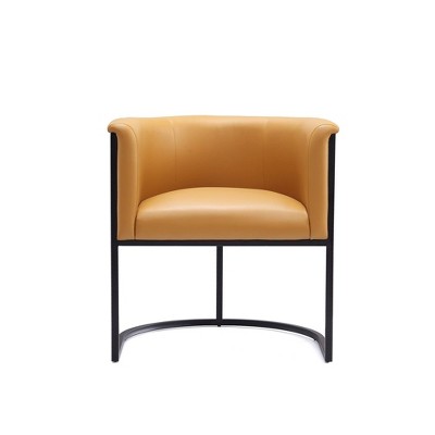 Sculptural Saddle Faux Leather Arm Chair with Metal Frame