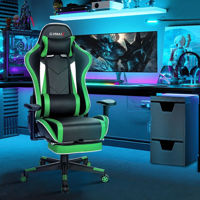 Costway High Back Gaming Chair Adjustable Office Computer Task Chair w/Footrest Green, 2 of 11