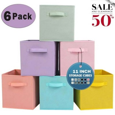 FONTOI 6PCS Multi-color Storage Cubes, Storage Bins with Side Handles, Toy Box, Clothes Organizing Cubbies, Colorful, 10.5"*10.5"*11"