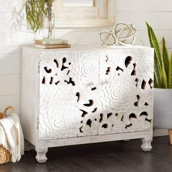 Mediterranean Carved Wood Cabinet White - Olivia & May