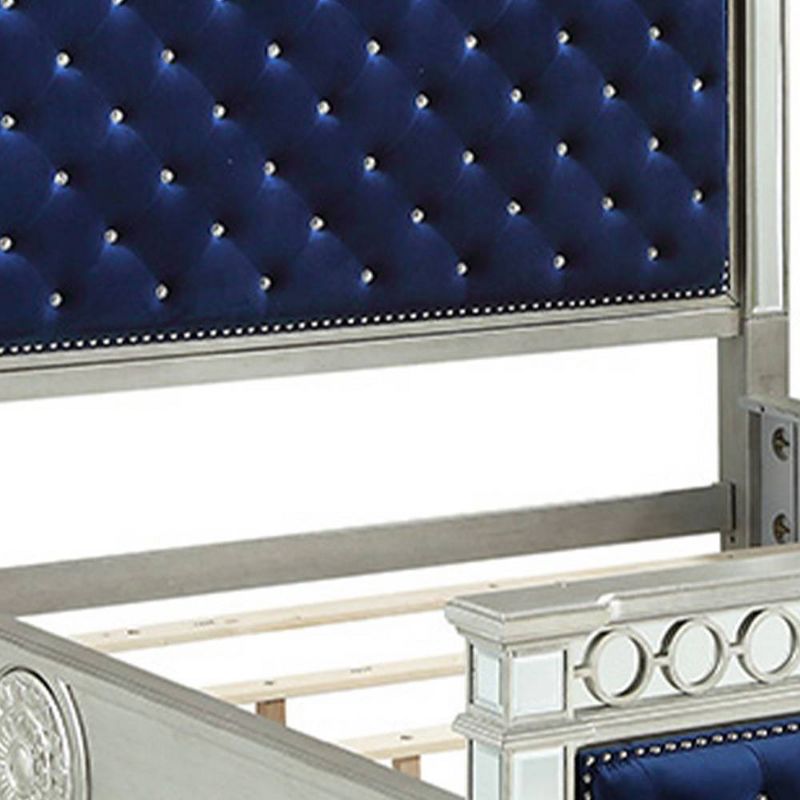 Varian 94&#34; California King Bed Blue Velvet and Mirrored - Acme Furniture, 4 of 7