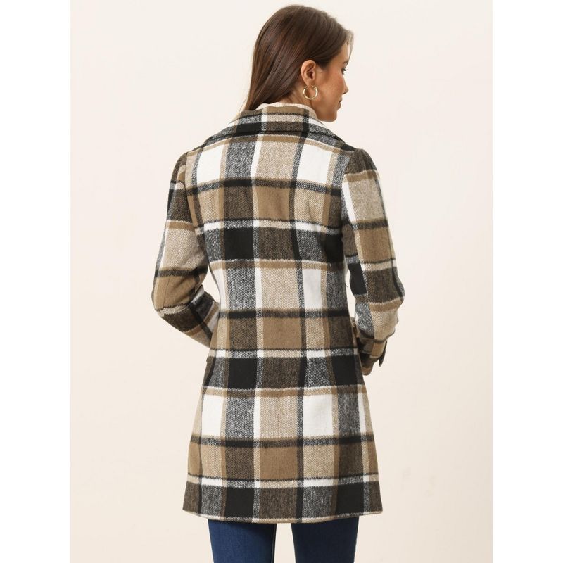 Allegra K Women's Notched Lapel Double Breasted Winter Plaids Overcoat, 5 of 7