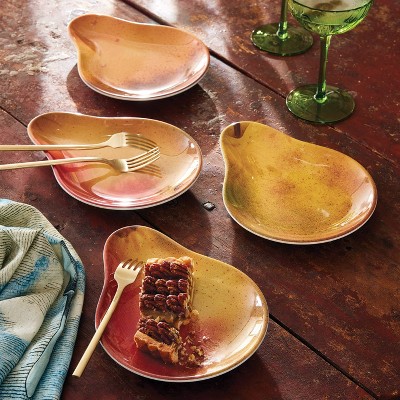 4-Pack Pear Shaped Melamine Dessert Plates in Fall Colors