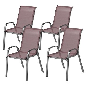 Resenkos Outdoor Dining Room Chairs, Patio Kitchen Chairs,Set of 4 Outdoor Dining Chairs, Stackable Patio Chairs with High Back, Brown Black, Dark - 1 of 4