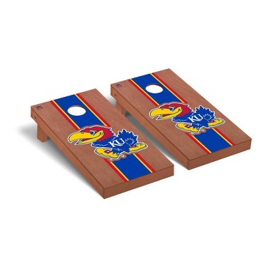 NCAA Kansas Jayhawks Premium Cornhole Board Rosewood Stained Stripe Version