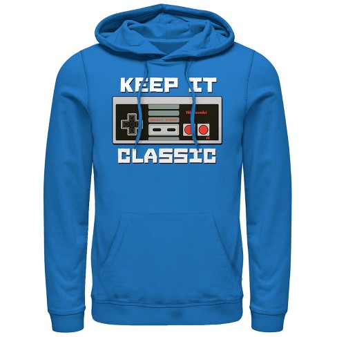 Men s Nintendo NES Classic Controller Pull Over Hoodie Royal Blue Small