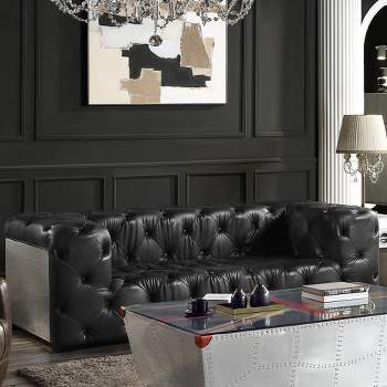 94.5" Brancaster Sofa Black Top Grain Leather and Aluminum - Acme Furniture