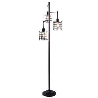 Edison Black Industrial Steel Floor Lamp with Drum Shade