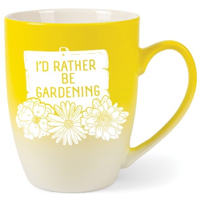Elanze Designs I'D Rather Be Gardening Two Toned Ombre Matte Yellow and White 12 ounce Ceramic Stoneware Coffee Cup Mug