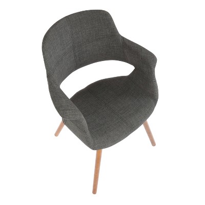 High-Back Walnut and Charcoal Fabric Upholstered Arm Chair