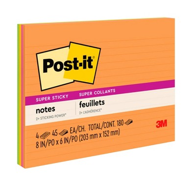 Post it Super Sticky Large Lined Notes 8 X 6 Inches Energy Boost Pack Of 4 Target