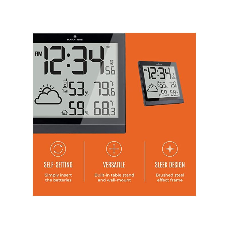 Marathon Atomic 10 Inch Weather Station And Clock With 3 Remote Sensors For Temperature & Humidity, 3 of 7