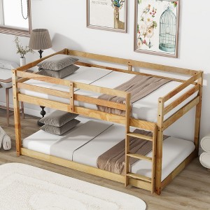 Okak Twin Over Twin Bunk Bed with Ladder & Safety Guardrail Solid Rubber Wooden Loft Bed with Strengthened Slats for Kids Easy Assemble, Natural - 1 of 4