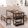 Tangkula 3PCS Rustic Kitchen Dining Set Includes Storage Rack w/ Rectangular Table & 2 Benches - 3 of 4