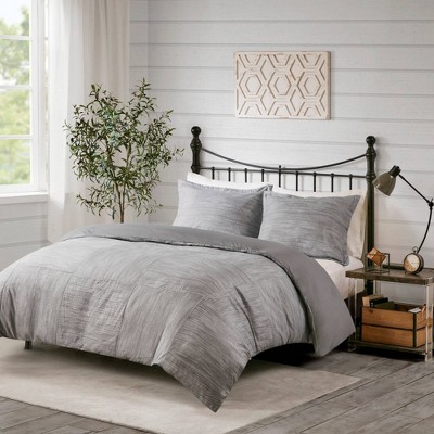 Kelan Full/Queen 3pc Printed Seersucker Duvet Cover Set Gray