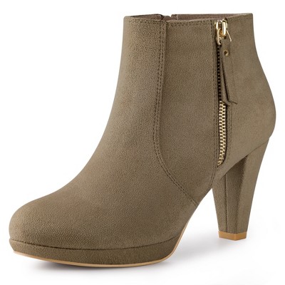 Perphy Women's Suede Platform Round Toe Chunky Heels Ankle Boots