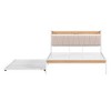 Queen Size Metal Platform Bed Frame with Twin size trundle, Upholstered headboard, Sockets, USB Ports and Slat Support, No Box Spring Needed - 3 of 4