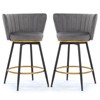 ORRD Counter Height Bar Stools, Set of 2, 360° Swivel Velvet Upholstered Seats with Backs, Metal Legs, 26" Seat Height, Gold Footrest - 2 of 4