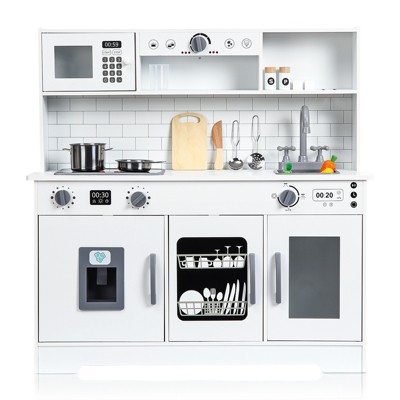 Kids Kitchen Playset with Plenty of Play Features, Cooking Toy Kitchen Set with Stove Removable Sink Microwave Storage Cabinet, Wooden Play Kitchen