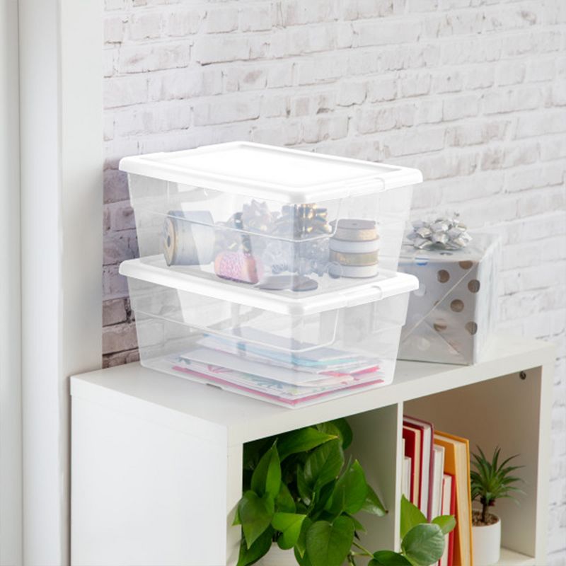 Sterilite 16 Qt Storage Box, Stackable Bin with Lid, Plastic Container to Organize Shoes and Crafts on Closet Shelves, Clear with White Lid, 36-Pack, 3 of 7