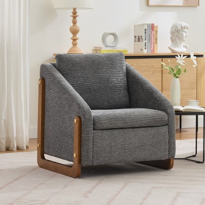 Modern Chenille Fabric Upholstered Side Chairs Set Of 2,Accent Lounge Chair With Wood Frame,Wooden Lounge Armrests Chair-Coolbibila