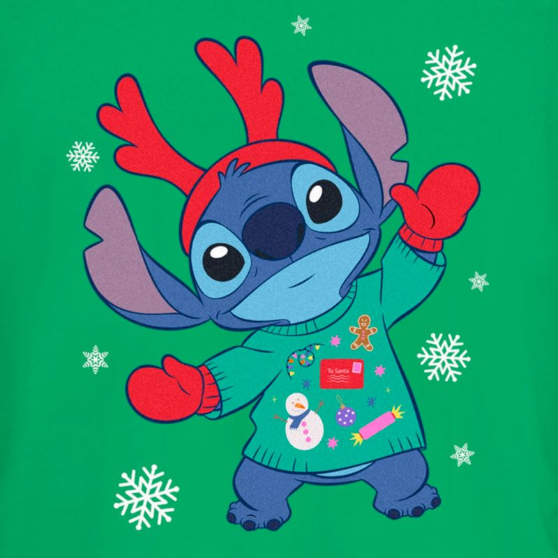 Juniors Womens Lilo & Stitch Christmas Outfit Stitch T-Shirt, 2 of 5