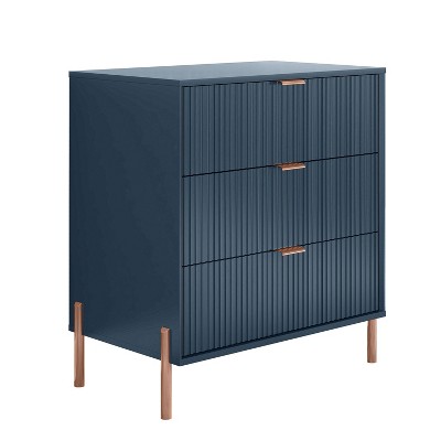Navy MDF 3-Drawer Nightstand with Rose Gold Accents