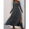 Women's Long Sleeve Lace V Neck Maxi Dress Bodycon Empire Wrap High Waist A Line Pleated Party Dresses with Slit Dark Grey M - 3 of 4