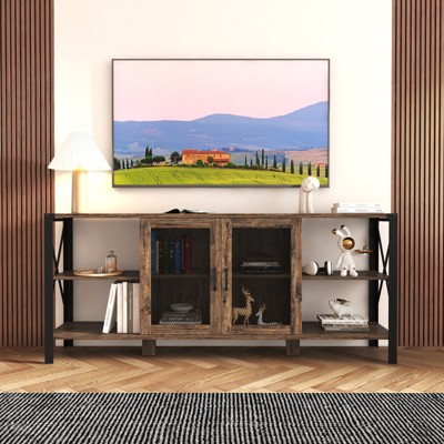 FONTOI Industria TV Stand with Open Shelves for TV up to 80", Media Console Table for Living Room, Espresso, 15.75"*33.46"*70.87"