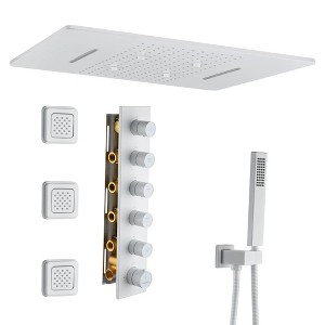 CASAINC 24 inches Ceiling Mounted Luxury Shower System with 3 Body Jets & Handheld Spray, White - 1 of 4
