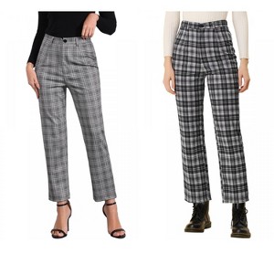 INSPIRE CHIC Women's Plaid Tartan High Waisted Button Casual Pants 2 Packs - 1 of 4