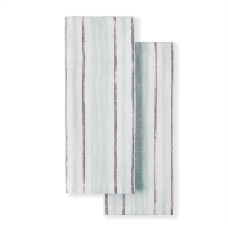 Martha Stewart Morris Stripe Dual Purpose Kitchen Towel 2-Pack Set, Aqua, 16"x28", 1 of 3