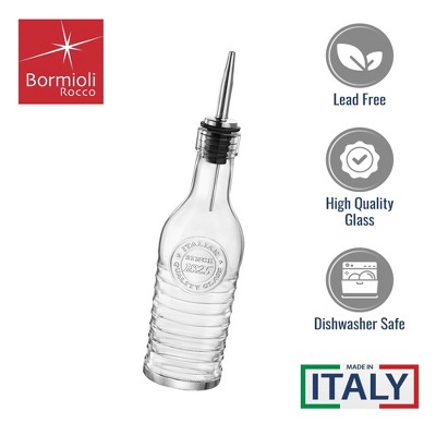 Clear Glass Olive Oil and Vinegar Bottles with Stainless Steel Spouts - Set of 2