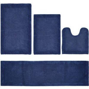 Edge Bath Rug 100% Premium Cotton Ultra-Soft Water Absorbent Tufted Solid Reversible 4 Piece Bathroom Rug Set for Machine Washable Bathmat - 1 of 2
