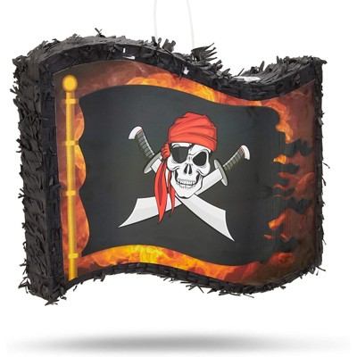 Blue Panda Small Skull Flag Pirate Pinata for Kids Birthday, Pirate Themed Party Decorations, 12 x 15.7 x 3 Inches