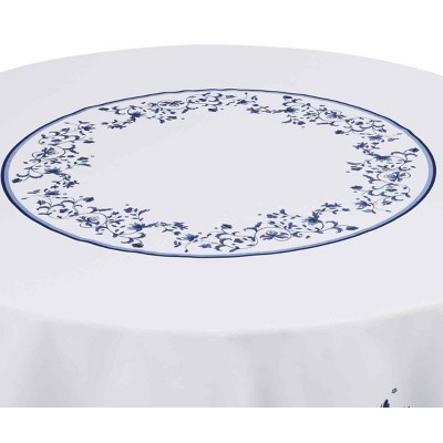 Portofino Blue and White Round Fabric Tablecloth
