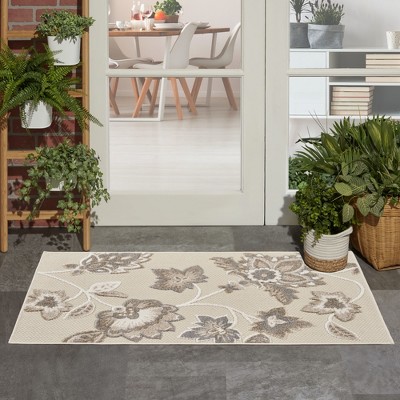Beige Floral Synthetic Rectangular Rug 2'8" x 4'