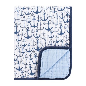 Yoga Sprout Baby Boy Cotton Muslin Tranquility Quilt Blanket, Blue Anchor, One Size - 1 of 1