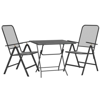 vidaXL Patio Dining Set 3 Piece Garden Dining Set with Patio Table and Chairs Outdoor Dining Set Folding Chair Expanded Metal Mesh Anthracite