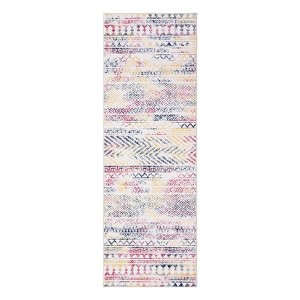 2 x 6 ft Polyester Black Rectangular Dining Room Laundry Bathroom Kitchen Geometric Stripped Print Modern Machine Washable Runner Rug - 1 of 4