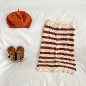 MyKids-Usa Baby Striped Pattern Lapel Knitted Cardigan With Pants Sets - 1 of 4