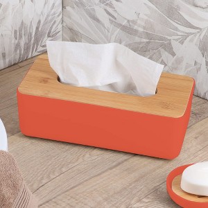Evideco French Home Goods White Tissue Box Cover Padang with Bamboo Top - Elegant Design for Home and Office - Enhance Décor and Organization - 1 of 4