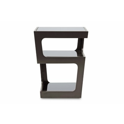 Black Modern End Table with 3-Tiered Glass Shelves