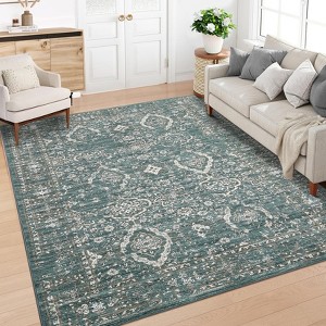 Vintage Floral Printed Distressed Rug for Living Room Retro Thin Washable Area Rugs for Bedroom Low Pile Non Slip Ultra Soft Carpet - 1 of 4