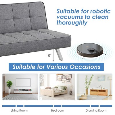 Gray Linen Convertible Sleeper Sofa with Stainless Steel Legs