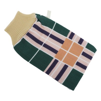 Unique Bargains Geometric Thread Style Shower Gloves for Bathroom 9.45"x5.12" Green 1 Pc