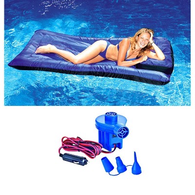 New Swimline 9057 Pool Inflatable Fabric Covered Mattress w/ 12 Volt Air Pump