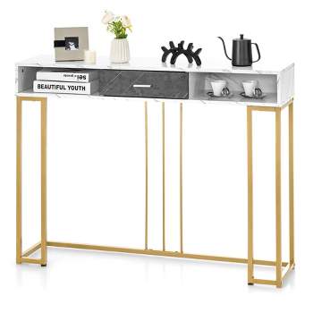 Tangkula Console Entryway Hallway Table Gold Narrow Long Sofa Table for Living Room